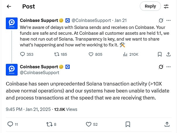 Coinbase Solana Issues