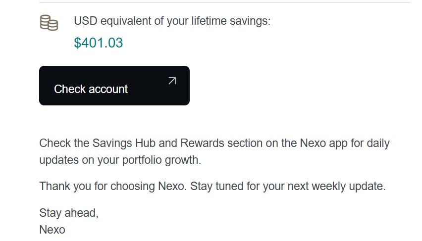 Nexo Prompt To Check Savings Daily