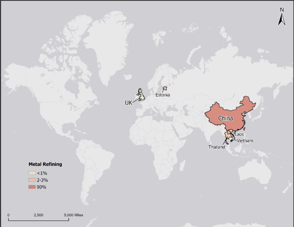 Geographic concentration of rare earth metal refining